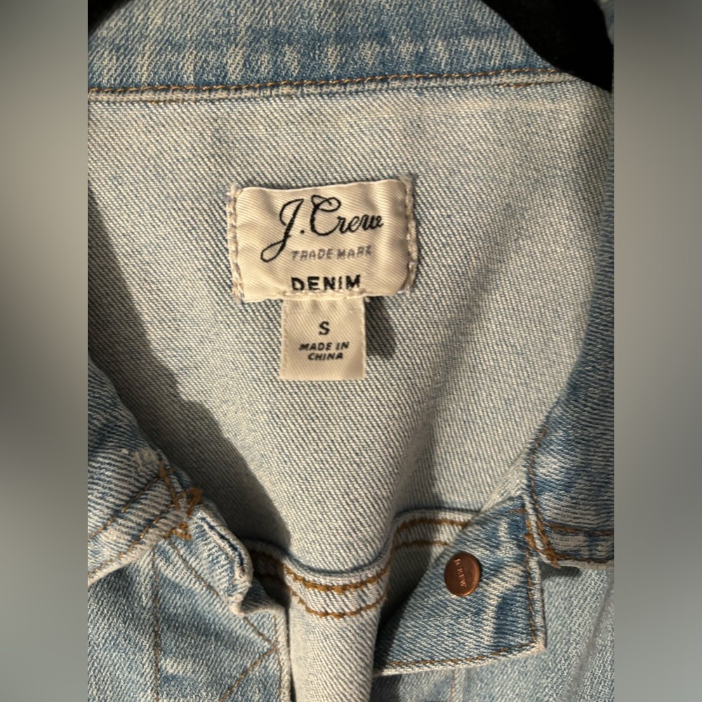 J Crew light wash cropped denim jacket.